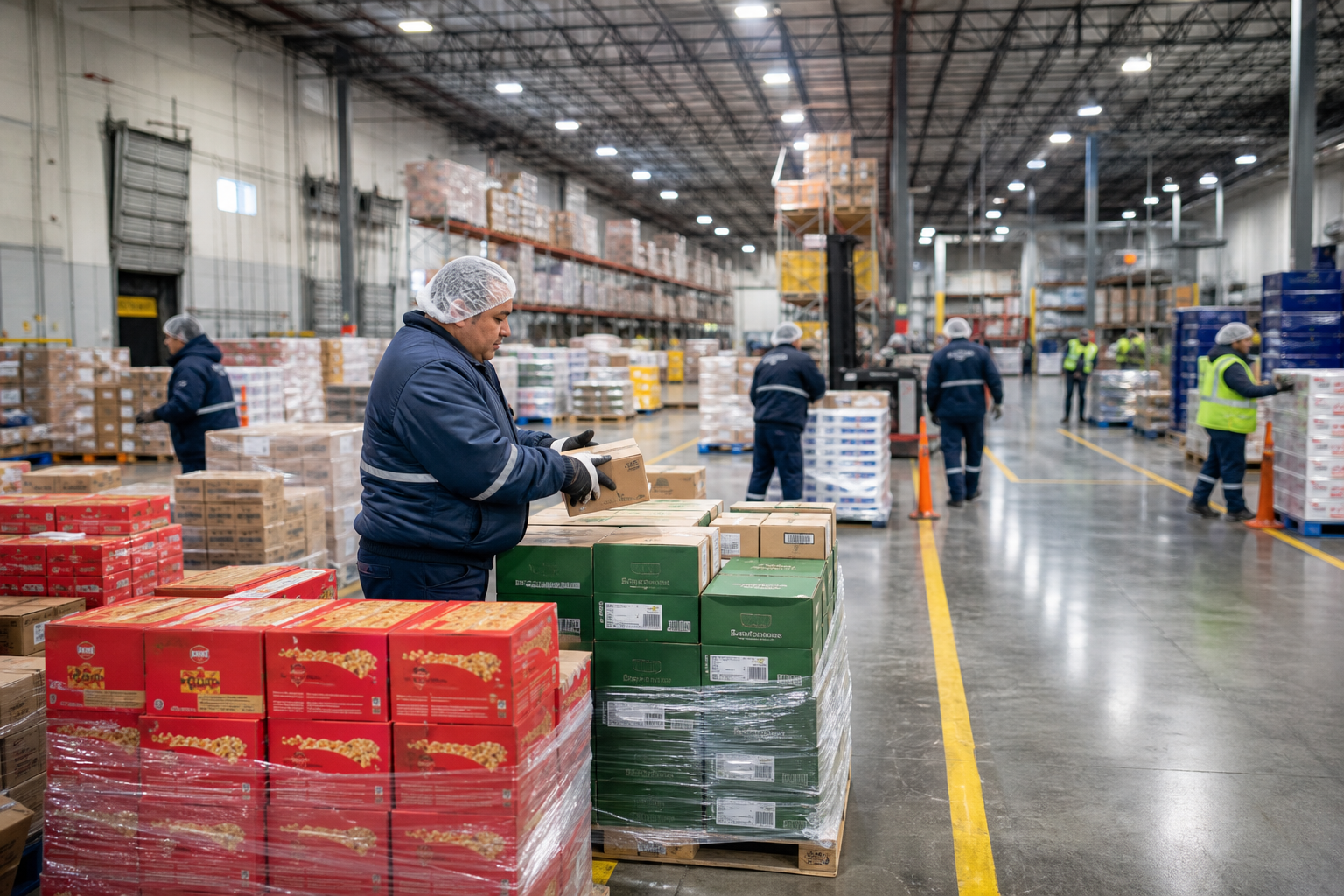 3PL food logistics warehouse team fulfilling multi-client brand orders with lot verification and segregation discipline