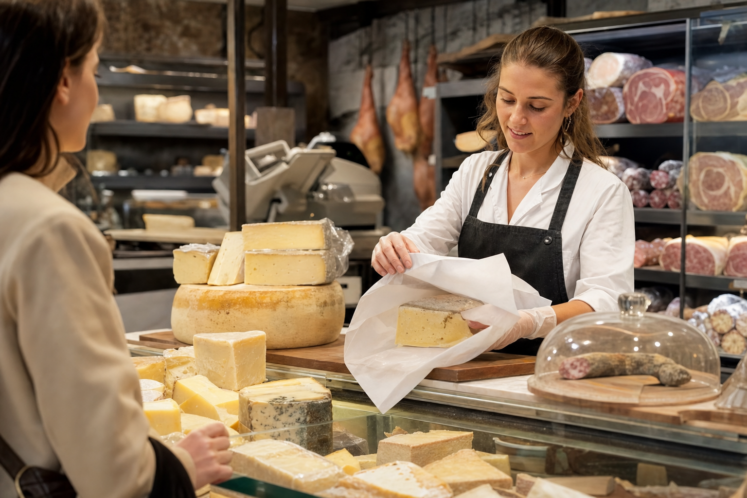 Cheese and charcuterie counter in gourmet retail