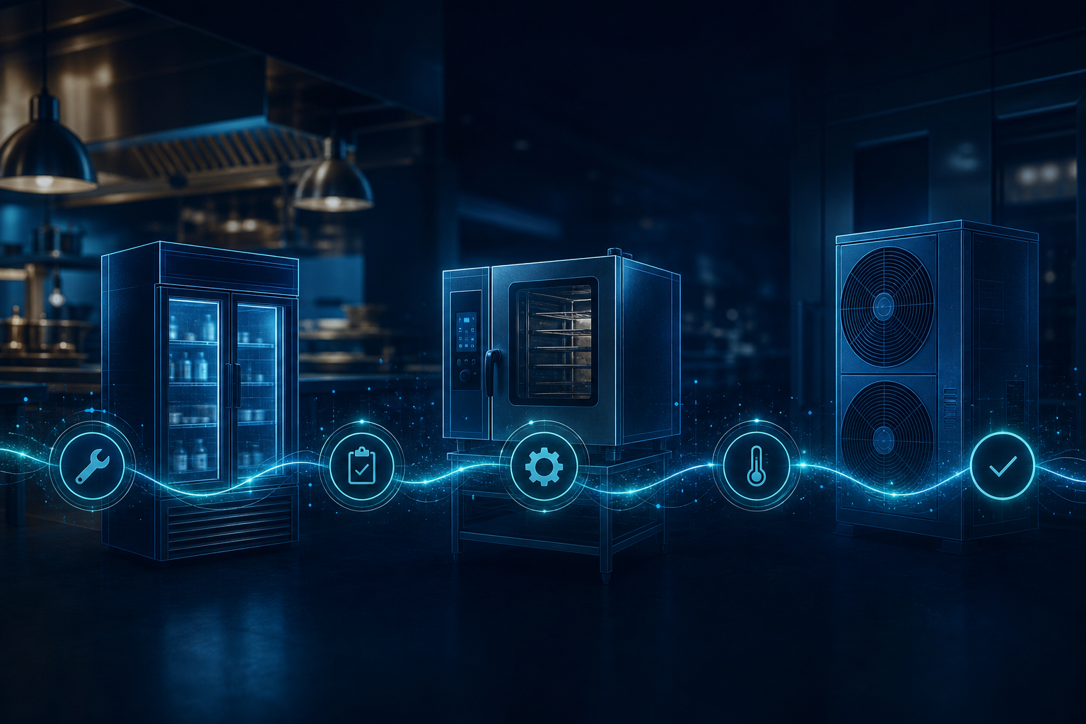 Conceptual illustration of equipment and facilities connected through continuous service and calibration history. Illustrative only.
