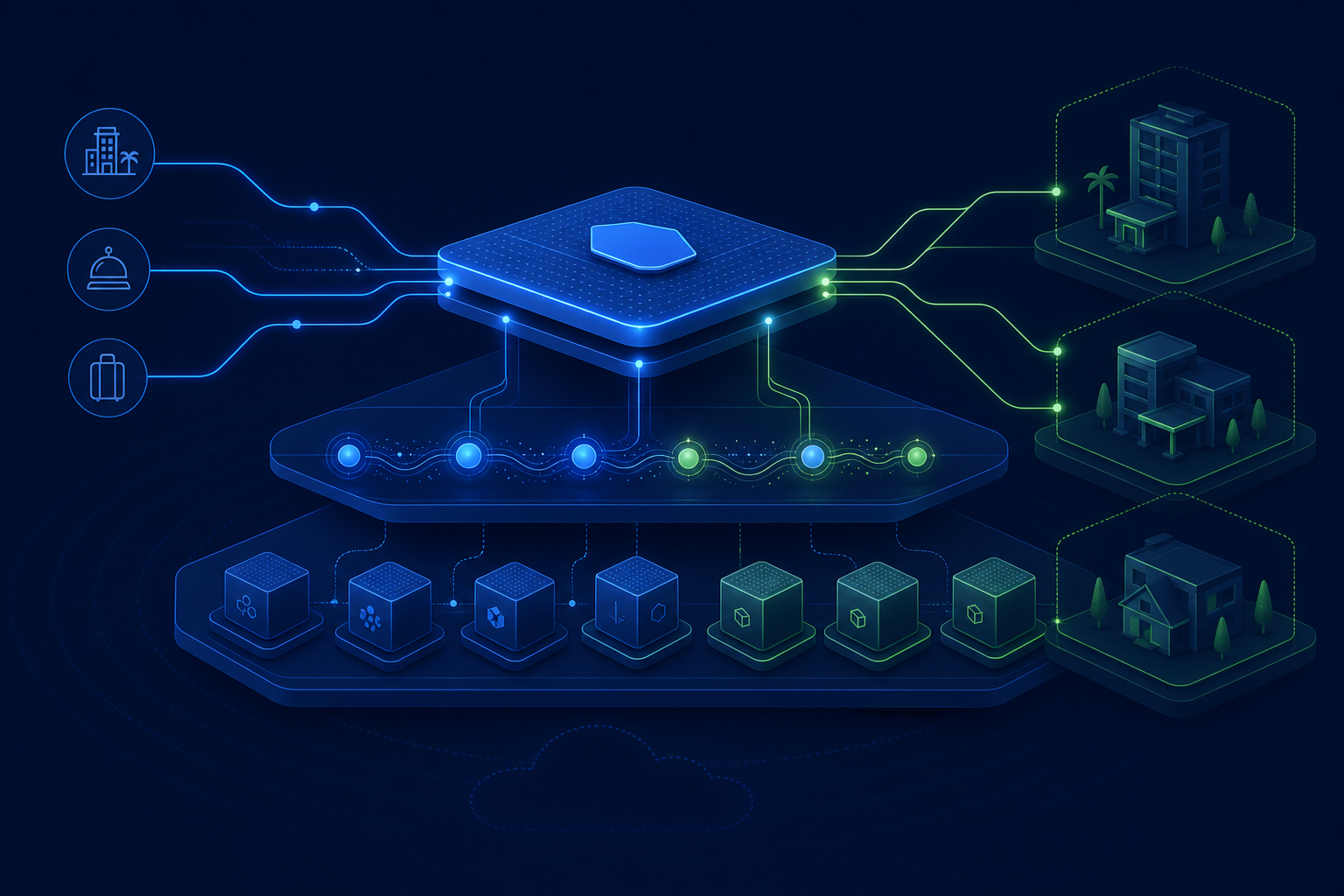 Conceptual MiseCentral platform architecture with API and event layers