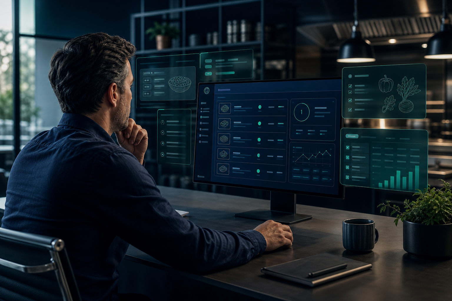 Operator exploring conceptual MiseCentral platform workspaces