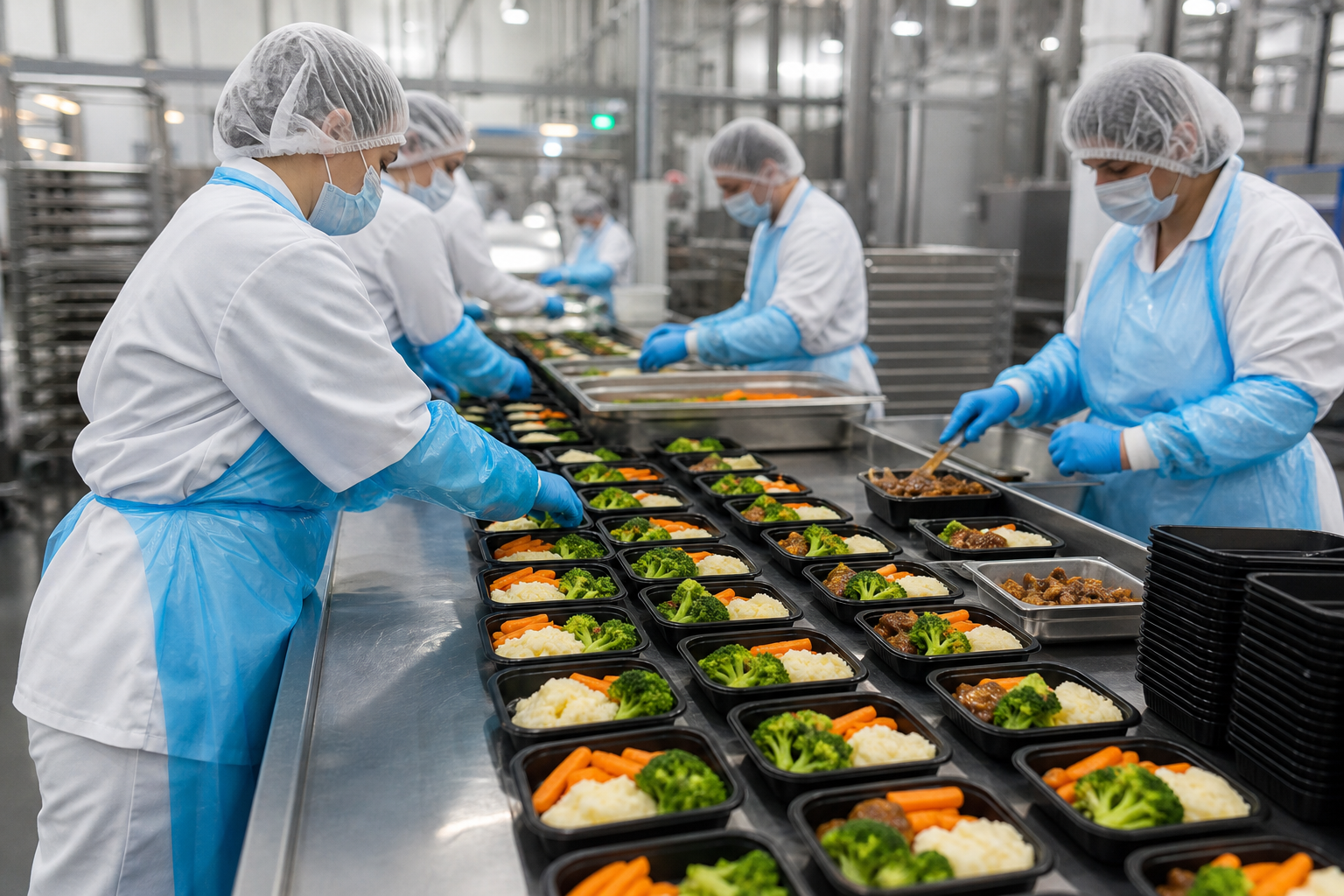 Production vertical hub for prepared foods and meal manufacturing