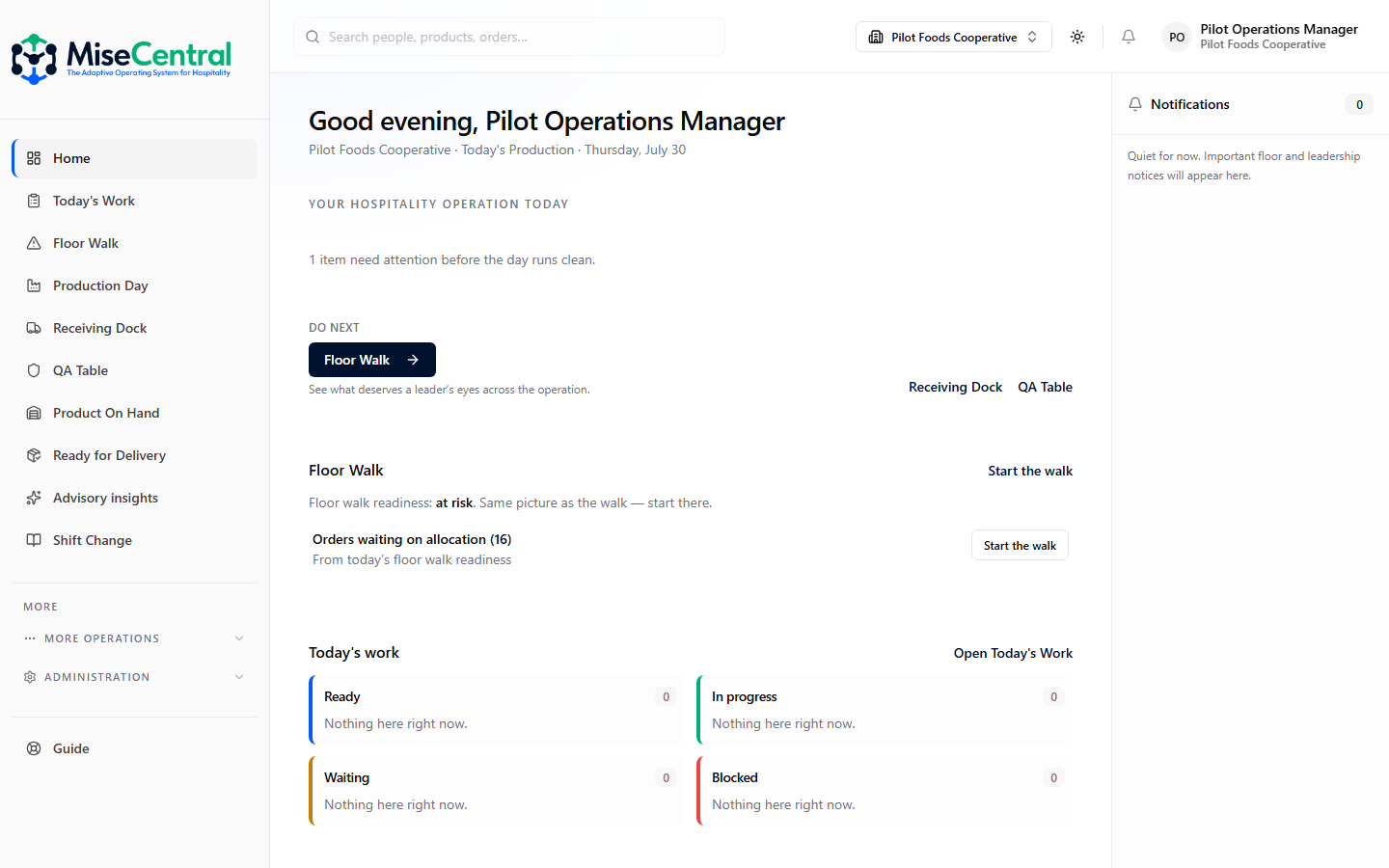 Why today works — readiness, waiting, blockers, and verification in one operational picture